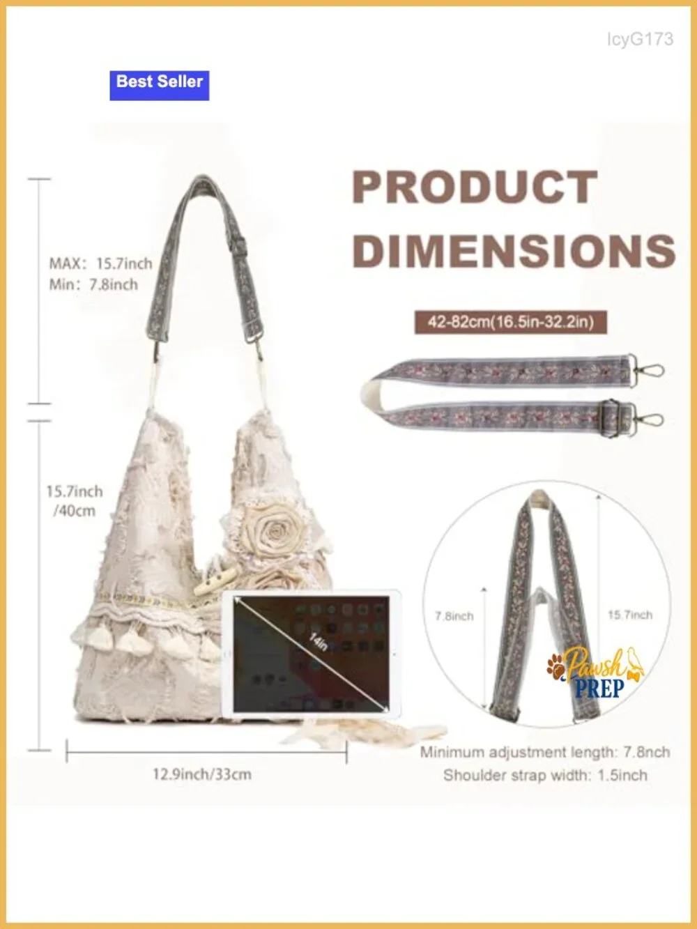 Handcrafted Boho Hobo Bag with Fringe and Removable Flowers, Adjustable Strap